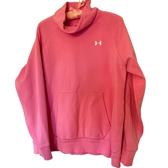 Under Armour Pink Pullover Sweatshirt LG Womens Cozy Kangaroo Pocket Mock Turtle - Picture 8 of 12